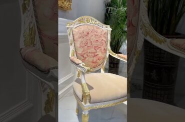 This French carved dining chair and solid wood table bring refined elegance into daily life: