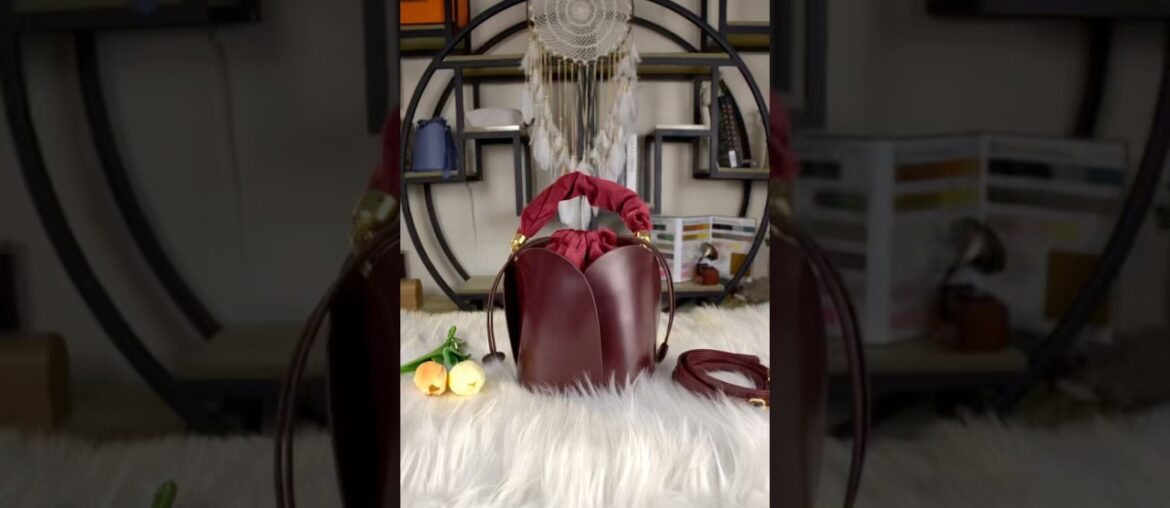 Elegant wine-red petal bucket bag#Handmade #Leather #handmadebag #customize #worldwideshipping