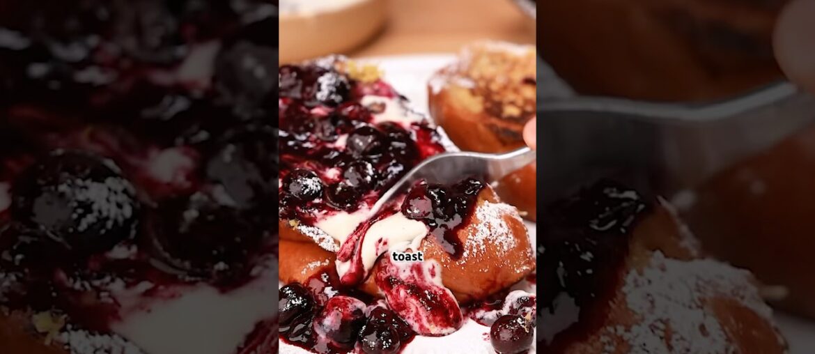 French toast with vanilla bean cream, blueberry compote, and lemon zest