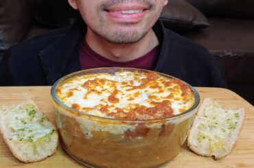 EXTRA CHEESE FRENCH ONION SOUP WITH CRUNCHY GARLIC BREAD MUKBANG EATING SHOW