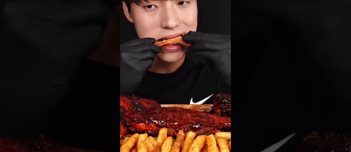 French Fries and BBQ Chicken Mukbang #shorts