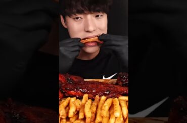 French Fries and BBQ Chicken Mukbang #shorts