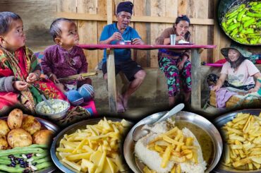 Home made FRENCH FRIES  With Rice Cooking & eating | Vegetable Recipe | New Nepali village food Vlog