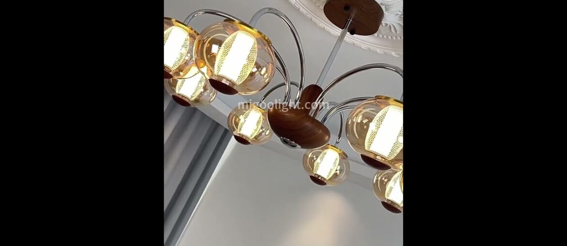 French mid-century style walnut grain glass living room chandelier French mid-century style walnut grain glass living room chandelier