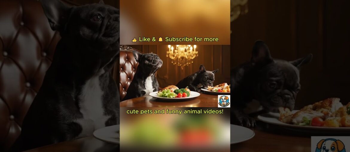 Cute French Bulldog Mom and Puppy Eating Roast Chicken. #dogshorts #funny #cute #d