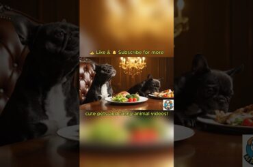 Cute French Bulldog Mom and Puppy Eating Roast Chicken. #dogshorts #funny #cute #d