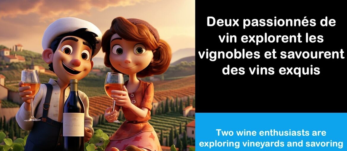 Say it in French I Two wine enthusiasts are exploring vineyards and savoring exquisite wines