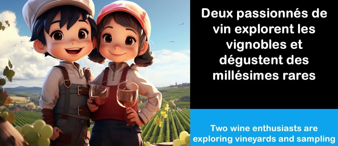 Say it in French I Two wine enthusiasts are exploring vineyards and sampling rare vintages Say it in French I Two wine enthusiasts are exploring vineyards and sampling rare vintages