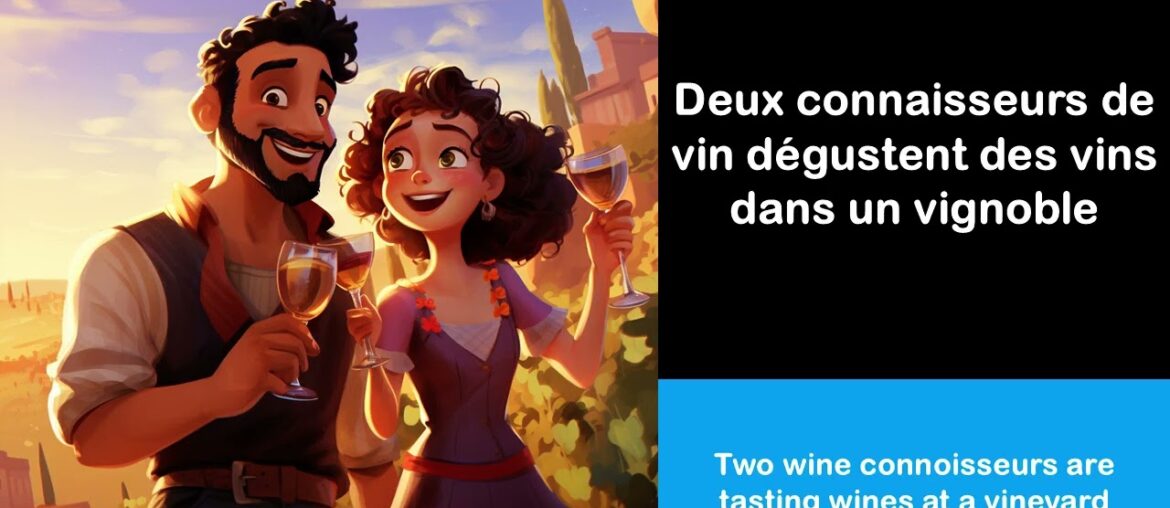 Say it in French I Two wine connoisseurs are tasting wines at a vineyard Say it in French I Two wine connoisseurs are tasting wines at a vineyard