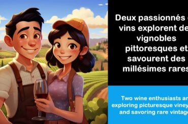 Say it in French I Two wine enthusiasts are exploring picturesque vineyards and savoring rare vintag