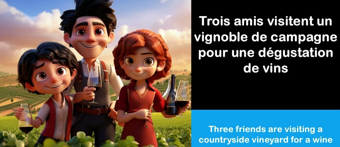 Say it in French I Three friends are visiting a countryside vineyard for a wine tasting Say it in French I Three friends are visiting a countryside vineyard for a wine tasting