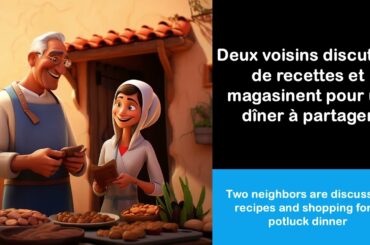 Say it in French I Two neighbors are discussing recipes and shopping for a potluck dinner