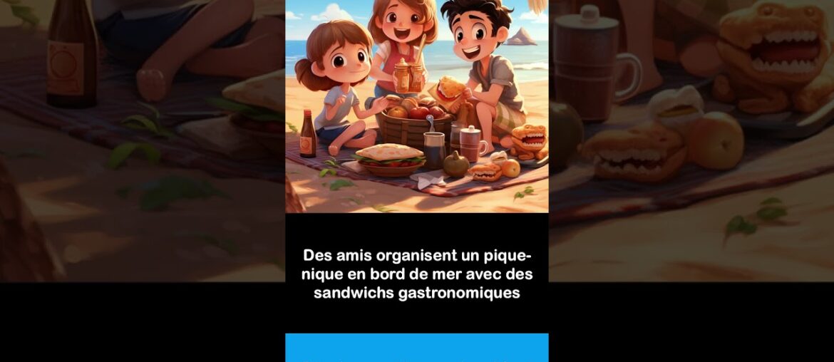 Say it in French I Friends are setting up a beachfront picnic with gourmet sandwiches Say it in French I Friends are setting up a beachfront picnic with gourmet sandwiches