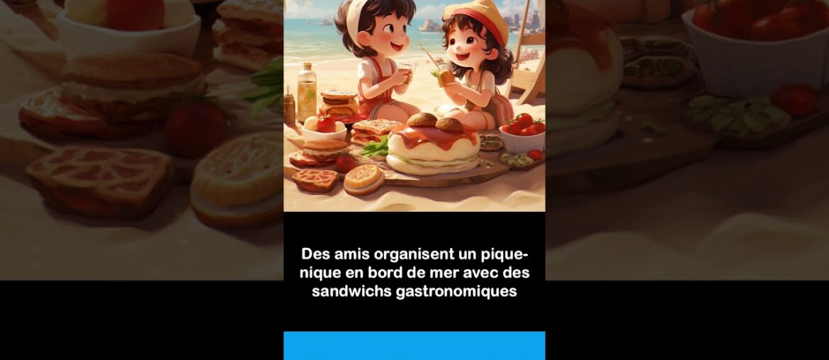 Say it in French I Friends are setting up a beachfront picnic with gourmet sandwiches
