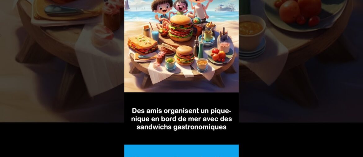 Say it in French I Friends are setting up a beachfront picnic with gourmet sandwiches