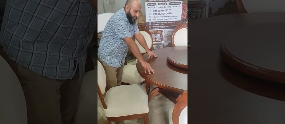Classical French style Round dining table with 8 chairs in teak wood #frenchfurniture #classicfurnit