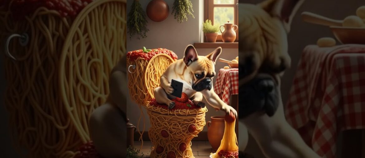 Spaghetti Toilet: A Frenchie's Italian Feast! #viral #Shorts #Funny #cute #puppy #animals