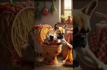 Spaghetti Toilet: A Frenchie's Italian Feast! #viral #Shorts #Funny #cute #puppy #animals
