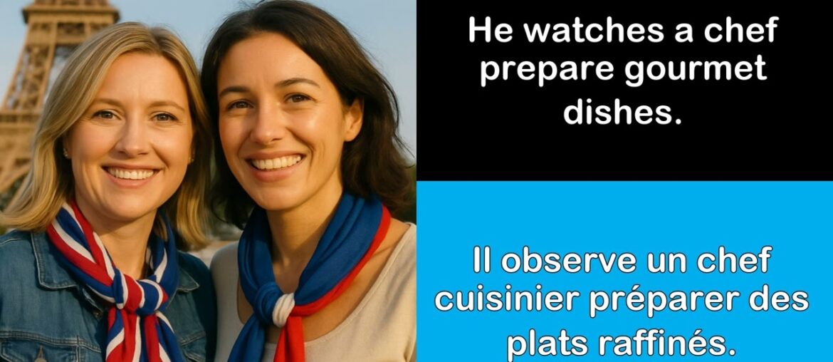 Say it in French I He watches a chef prepare gourmet dishes Say it in French I He watches a chef prepare gourmet dishes