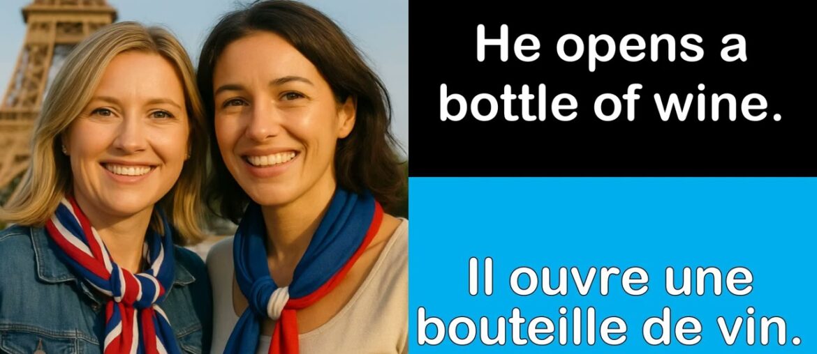 Say it in French I He opens a bottle of wine Say it in French I He opens a bottle of wine