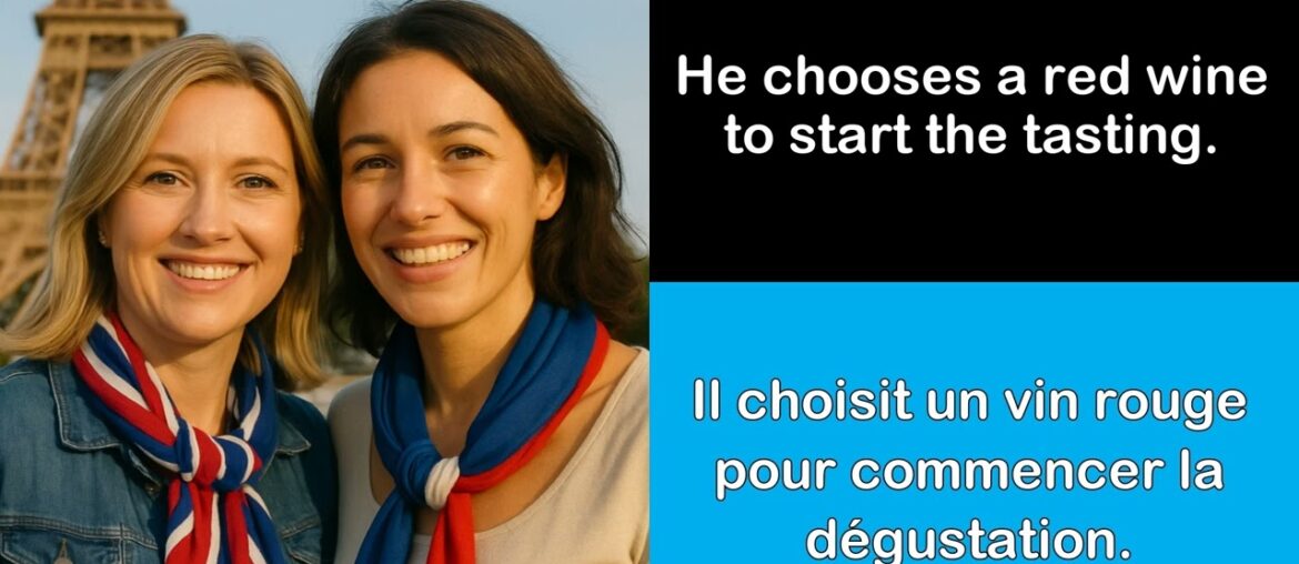 Say it in French I He chooses a red wine to start the tasting