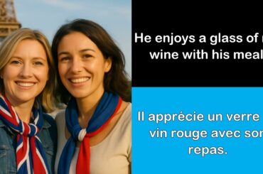 Say it in French I He enjoys a glass of red wine with his meal