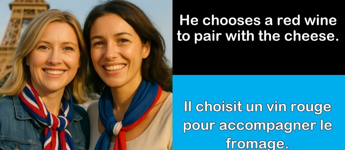 Say it in French I He chooses a red wine to pair with the cheese