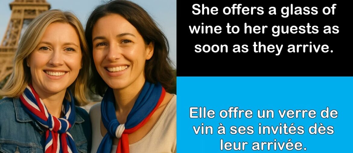 Say it in French I She offers a glass of wine to her guests as soon as they arrive