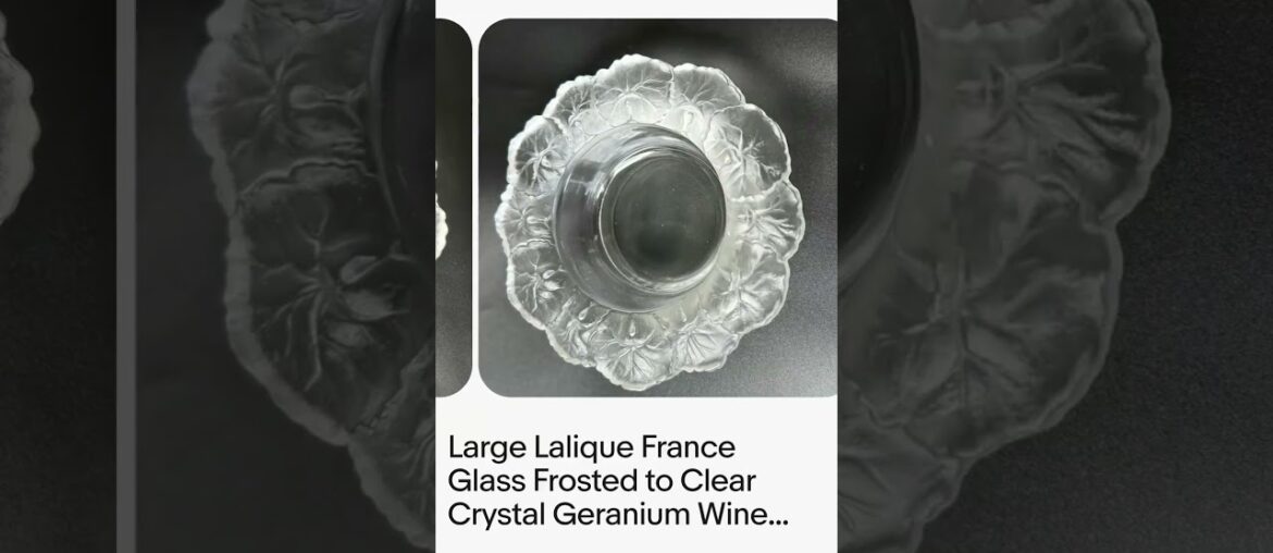 Large Lalique France Glass Frosted to Clear Crystal Geranium Wine Coaster Bowl