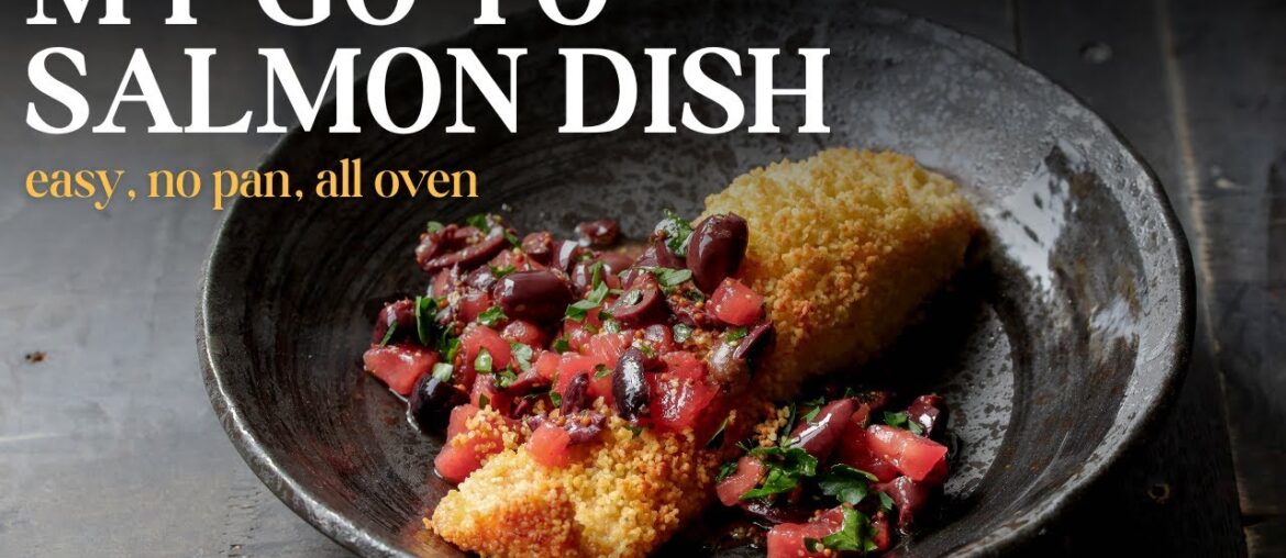 Couscous-Crusted Salmon with Tomato & Olive Vinaigrette - Easy home cooking