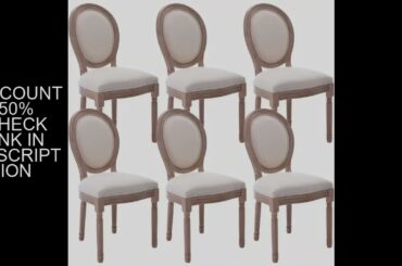 French Country Dining Chairs Set of 6, Vintage Louis Chairs with Curved Backrest and Beautifully Car
