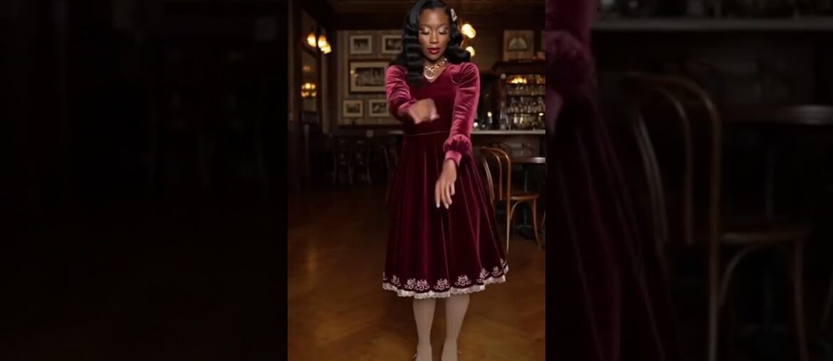 Afro-French Woman’s Elegant Jazz Dance in Wine Red Velvet Dress #model #funkyjazz #fashion