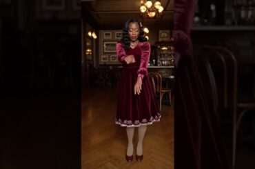 Afro-French Woman’s Elegant Jazz Dance in Wine Red Velvet Dress #model #funkyjazz #fashion