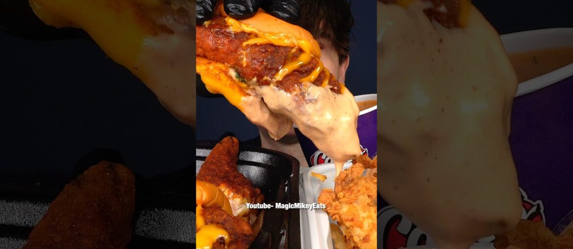 DAVES Hot Chicken + Canes sauce?! #asmr #mukbang