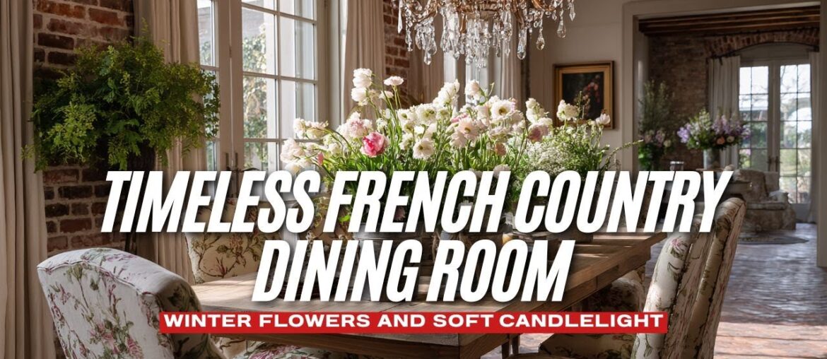 Timeless French Country Dining Room with Winter Flowers and Soft Candlelight Timeless French Country Dining Room with Winter Flowers and Soft Candlelight