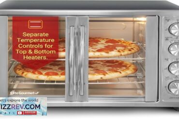 Elite Gourmet ETO 4510M French Door 47.5Qt 18 Slice Convection Oven 4 Control Knobs Bake