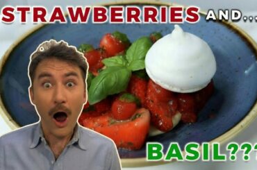 Gourmet Strawberry Dessert with French Lemon Curd, Sweet Basil Pesto & Meringue
