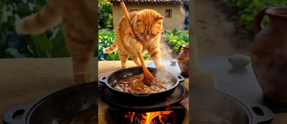 Chef Kitty Makes Perfect French Onion Soup! #catcooking #cat #funnycat #cute #orangecat #funnyanimal