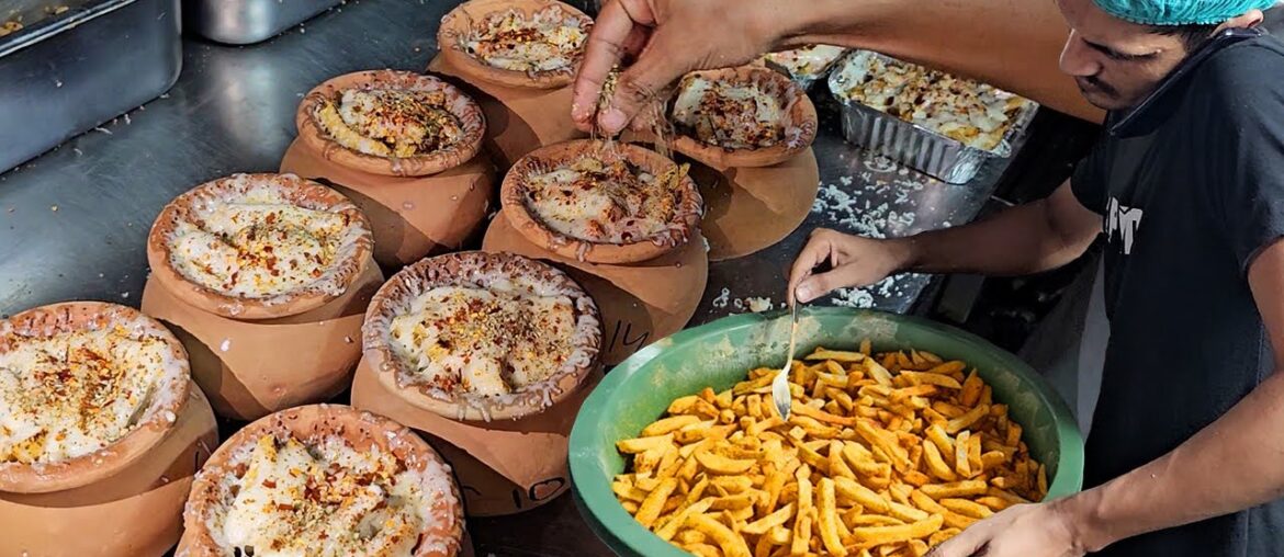 Pot Pizza French Fries With Creamy Cheese | People are Crazy For Street French Fries | Aloo Chips Pot Pizza French Fries With Creamy Cheese | People are Crazy For Street French Fries | Aloo Chips