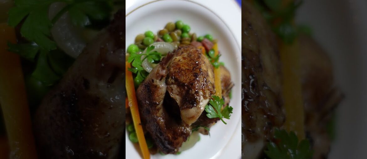 Pan Roasted QUAIL. PERFECT PEAS, LENTILS & LETTUCE. #Shorts #Quail #Peas #Lentils #Cooking #French