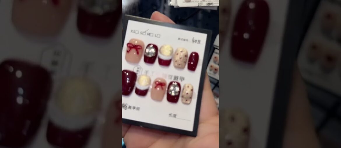 Wine Red Gold French Handmade Short Press-on Nails (Bowknot & Heart) factory