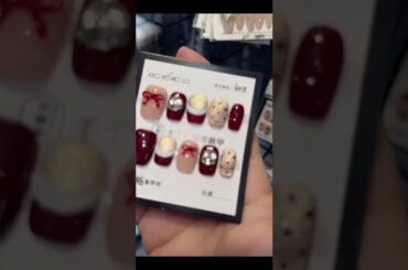 Wine Red Gold French Handmade Short Press-on Nails (Bowknot & Heart) factory