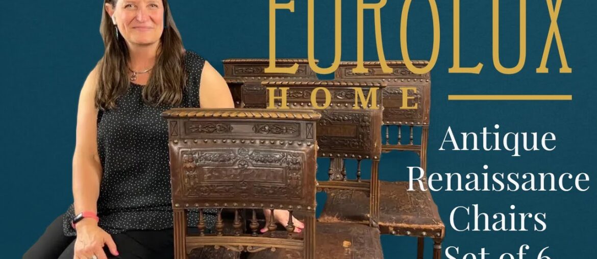 Renaissance Style Antique Dining Chairs (c.1890) | Hand-Carved Walnut & Leather