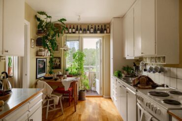 Kitchen full of natural light in a 1950s two-room apartment, Stockholm, Sweden [2879x1915]