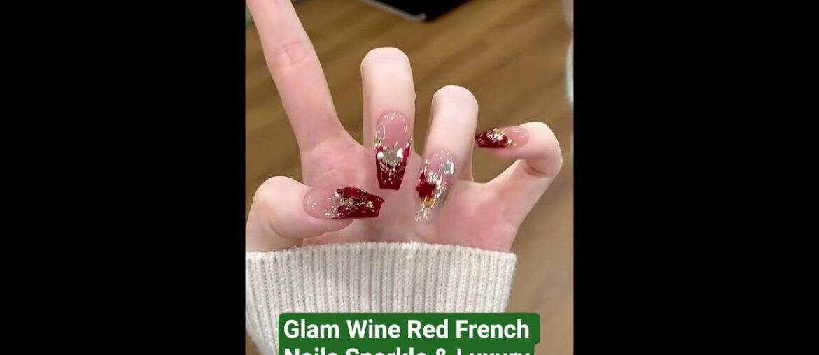 Bold wine red French nails sparkling & chic #shiningnails #nailart #shorts #nailtech Bold wine red French nails sparkling & chic #shiningnails #nailart #shorts #nailtech