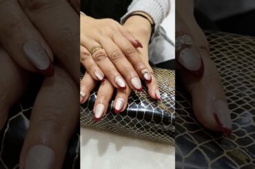 nail art French wine shade glitter stone Nail enjoy #love