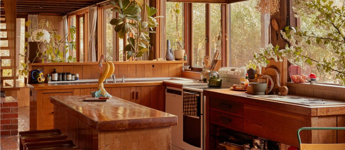 Kitchen in the mid-century modern Diskin House(1967) designed by architect Alistair Knox(1912 - 1986), Eltham, Melbourne, Victoria, Australia [4000x5200]