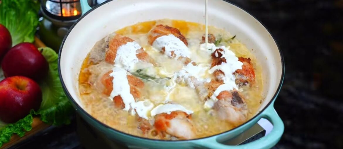 Forest Stream Picnic 🍂 Early Autumn Cooking | French Apple Chicken Stew