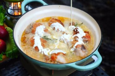 Forest Stream Picnic 🍂 Early Autumn Cooking | French Apple Chicken Stew