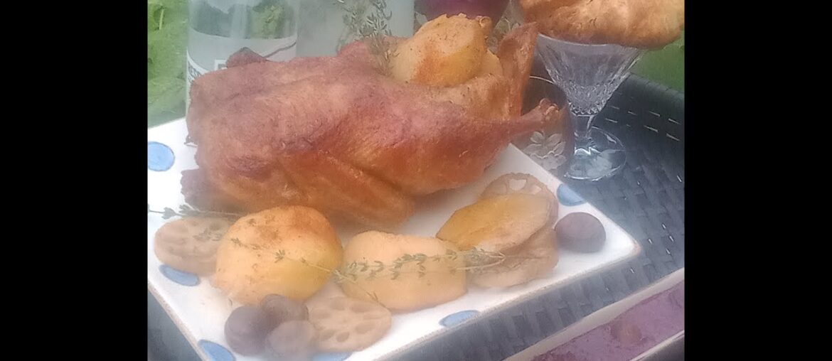 DUCK roasted with beer, served w/ red wine sauce w/ cherries & chestnuts (mother's prep)